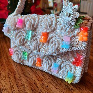 Whimsical OOAK Upcycled Vintage Beaded Gummy Bear Bag